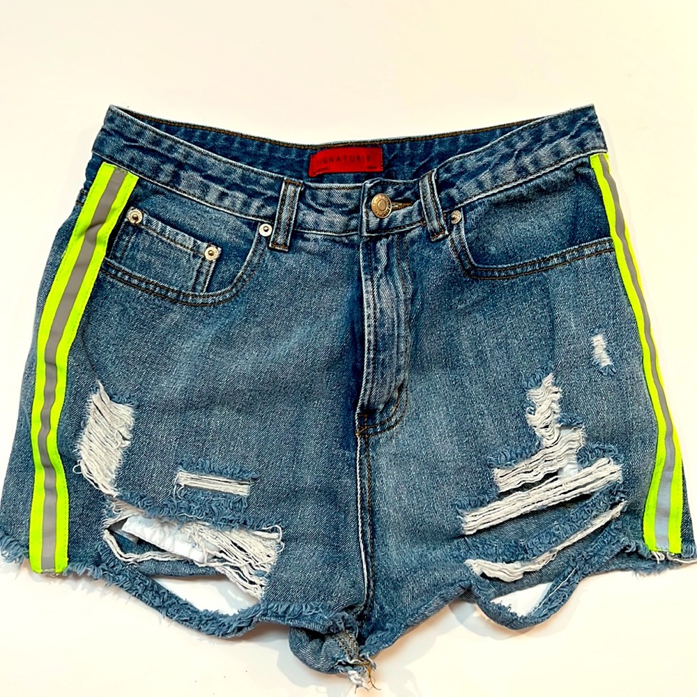 Denim Short with Neon Side Stripes